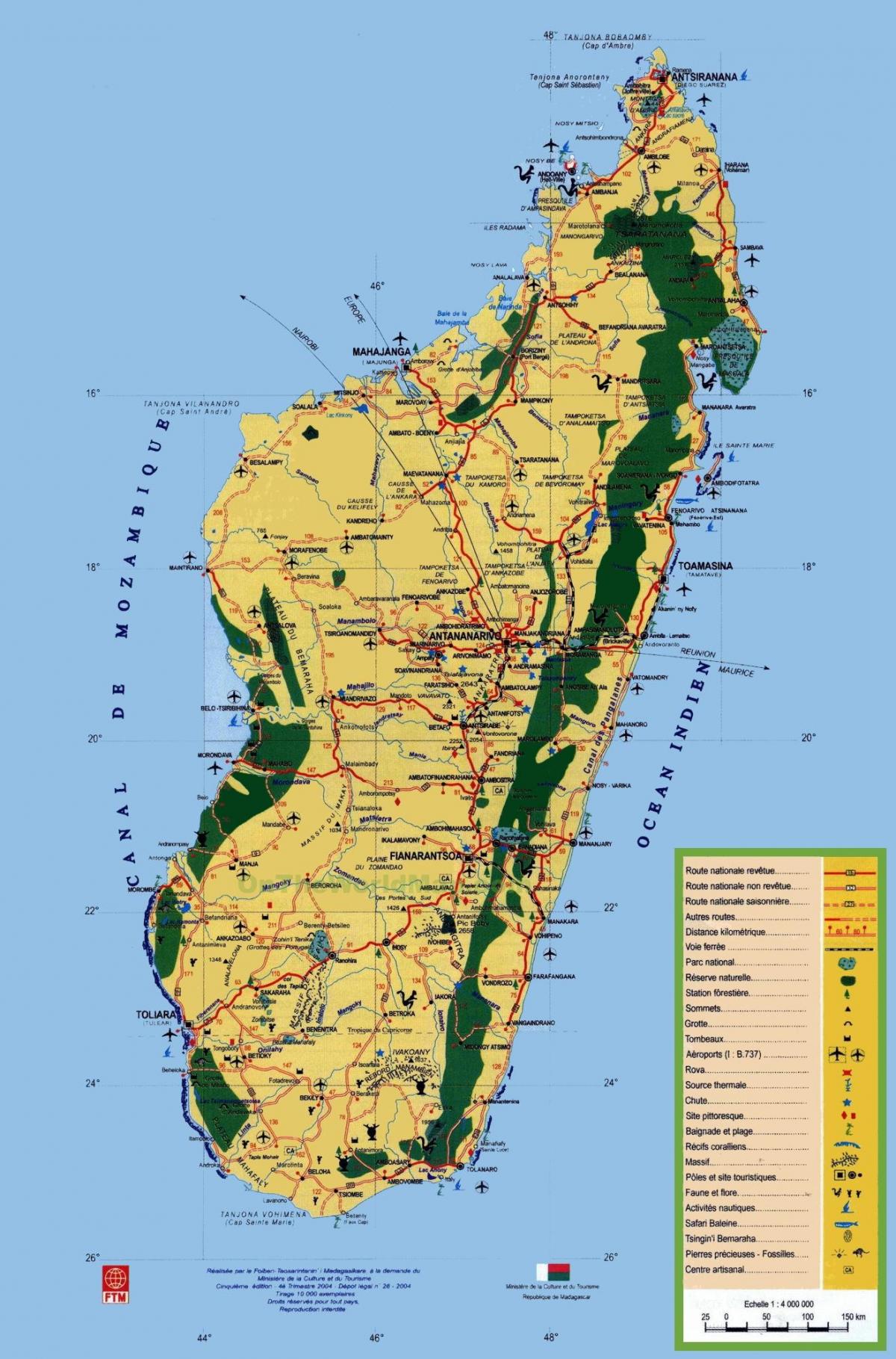マダガスカルの観光名所の地図