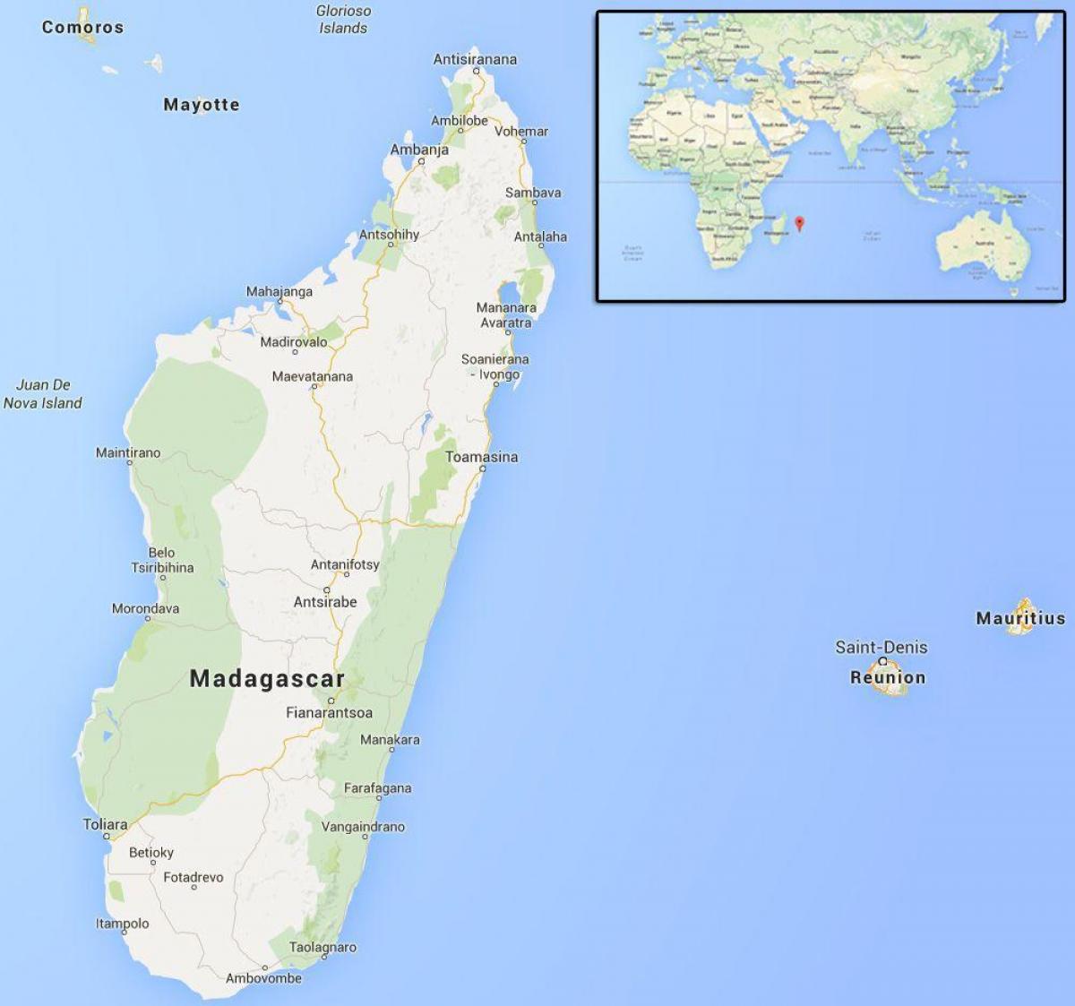 地図の島マダガスカルの近く