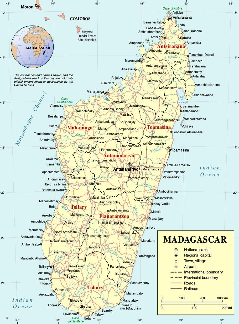 マダガスカルの地図と都市