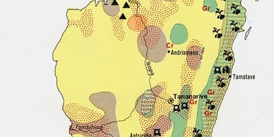 地図のマダガスカルに天然資源