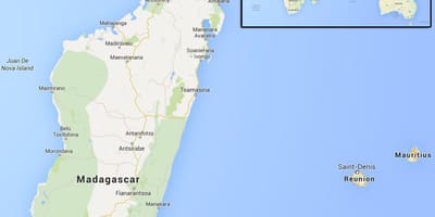 地図の島マダガスカルの近く